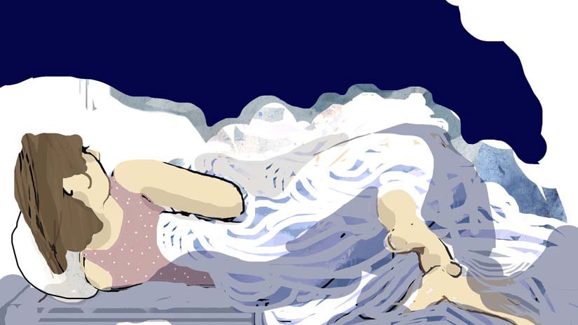 Illustration av en person i en säng